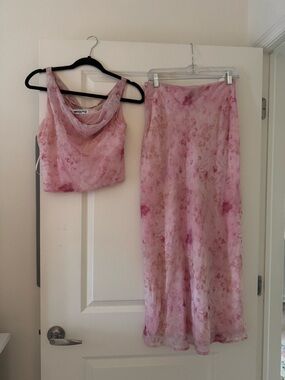 Princess Polly Pink Tie-Dye Satin Cowl Crop Top & Maxi Skirt Set